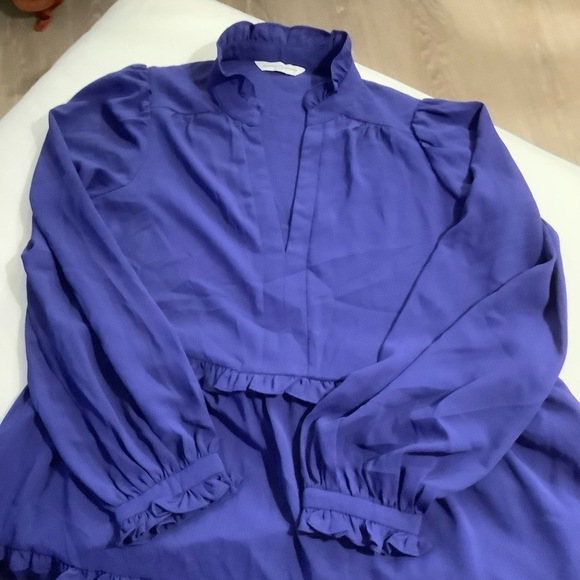 Amanda Uprichard Sz S Royal Blue Ruffled Tiered Mini L/S Babydoll Bohemian Dress - Picture 4 of 4